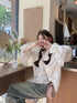 Women Vintage Ruffle Tie Latern Flare Sleeves Tops
